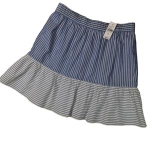 Loft NWT Chambray Blue White Stripe Flounce Hem Skirt SZ S
